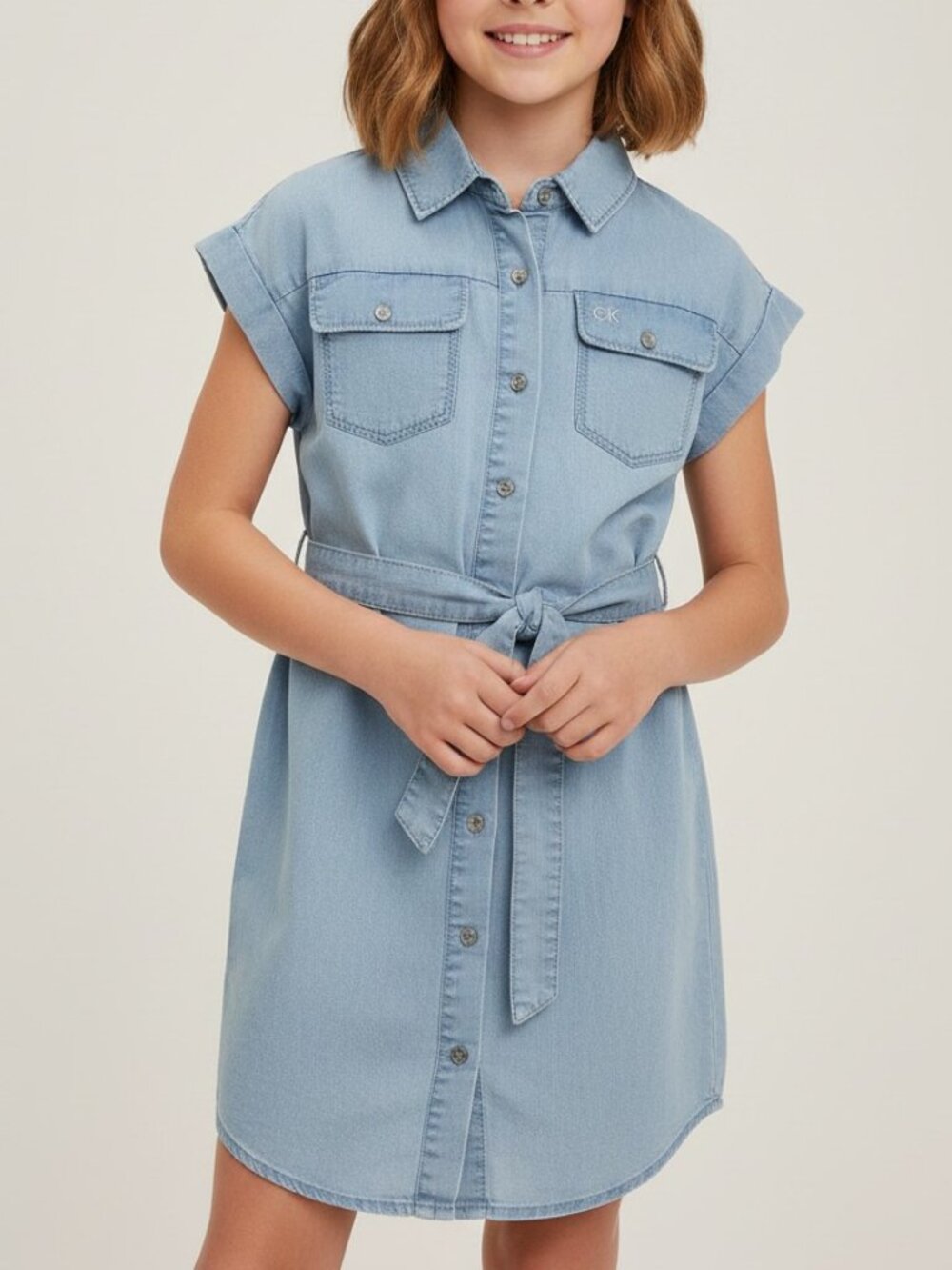 Calvin Klein Jeans Girls Light Wash Denim Dress - Size S (7)